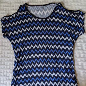 Blue + White + Black Zigzag Coldshoulder Tank